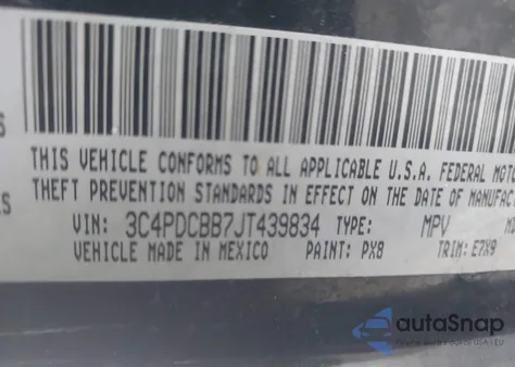 2018 Dodge Journey Sxt из США, поврежденный, VIN 3C4PDCBB7JT439834